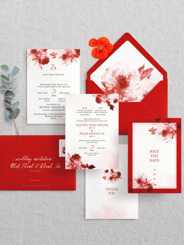 AHD2020-006 | Thiệp cưới Hoa mẫu đơn màu nước | An Hieu Wedding