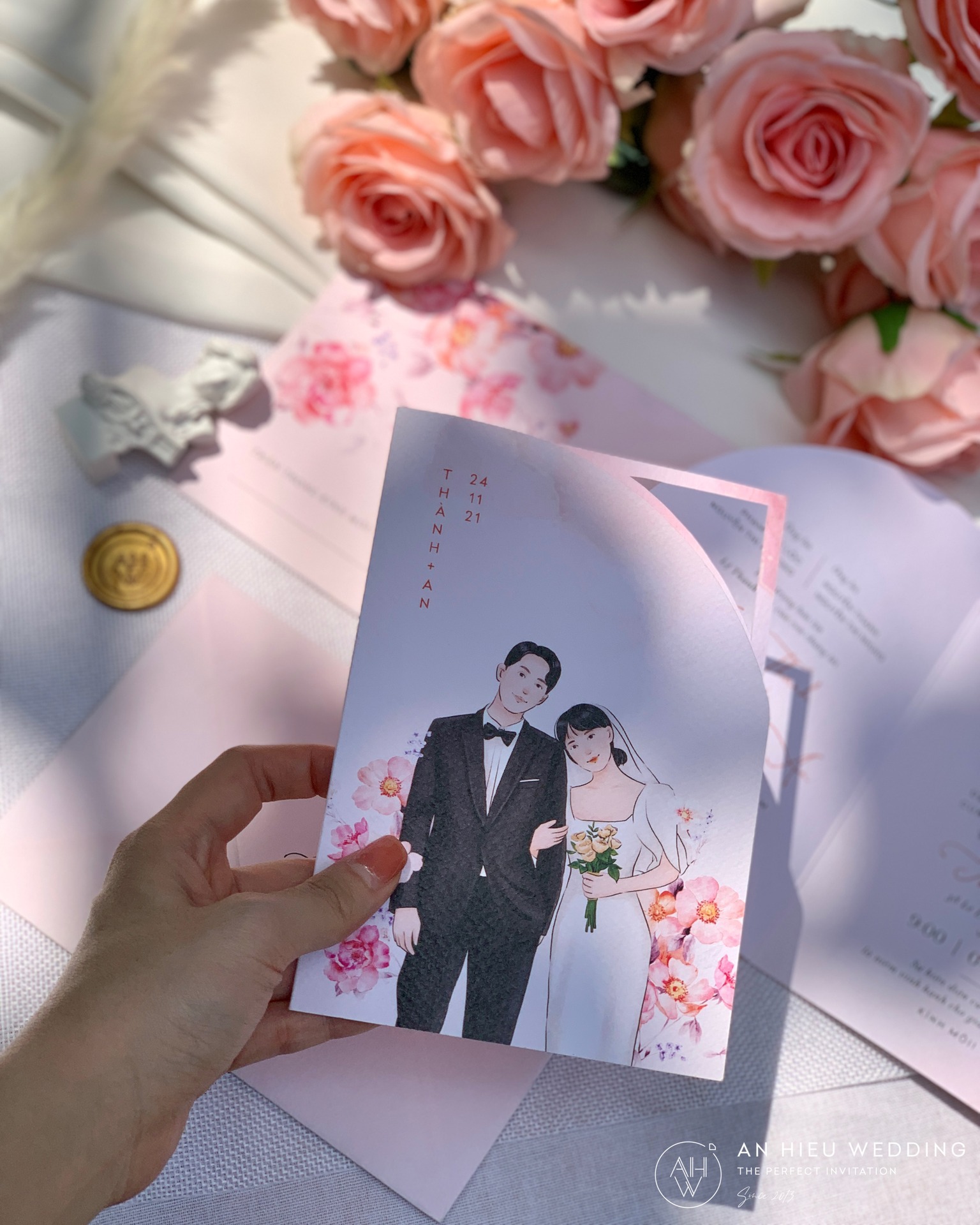 Thiệp cưới hoạt hoạ cô dâu chú rể | An Hieu Wedding