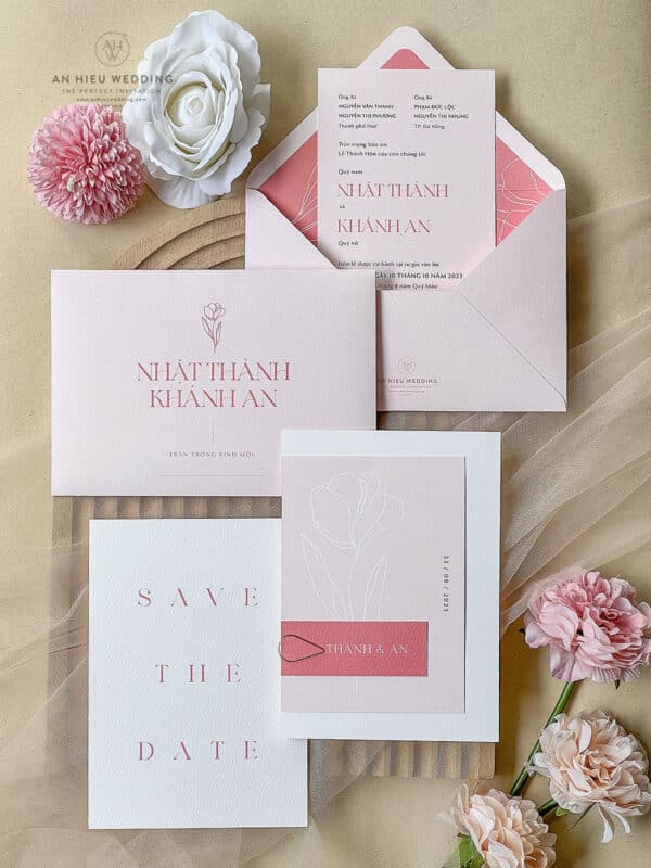 Thiệp cưới hoa giản đơn tông màu hồng tinh tế